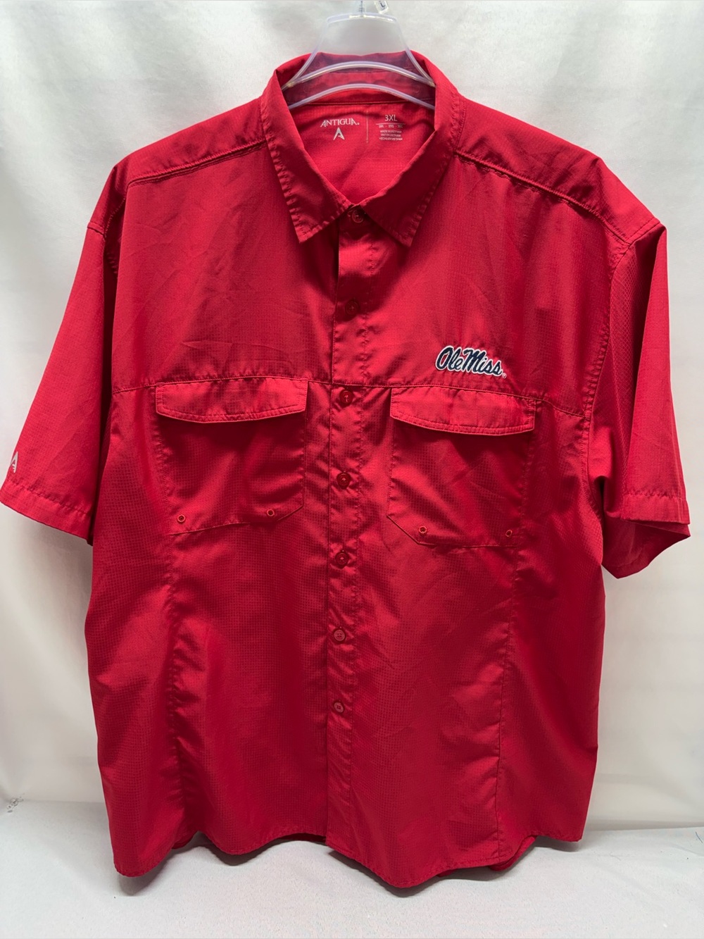 Antigua Red University Of MS Ole Miss Game Day Woven Vented Fishing Shirt Sz 3XL